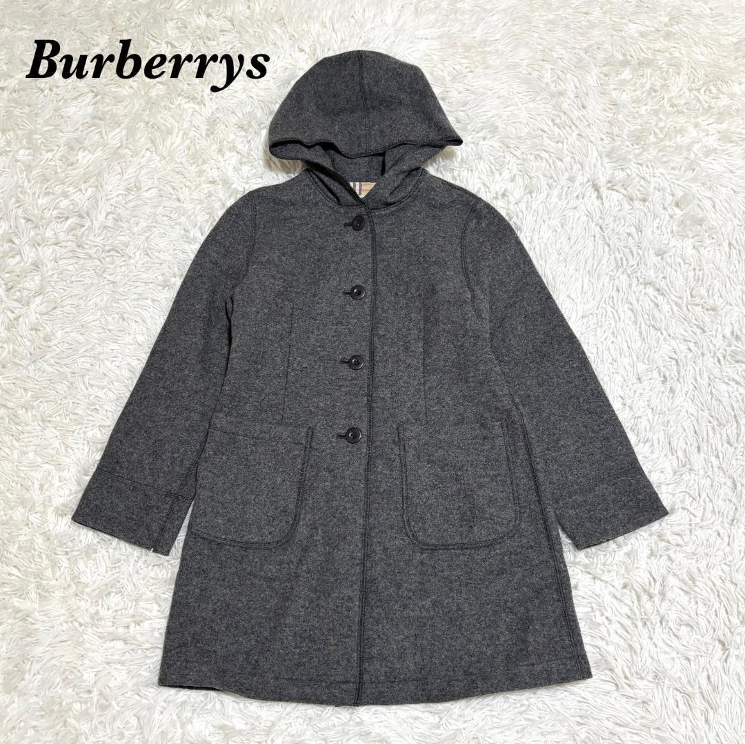 Burberrys フードウールコート グレー キッズ120 ノバチェック