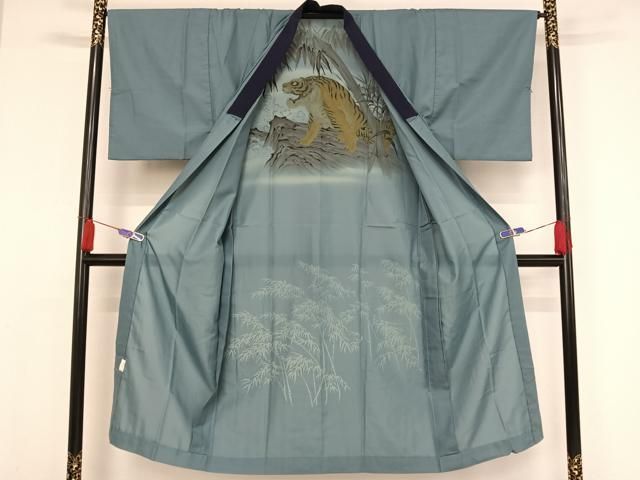 平和屋着物▽男性　紬　アンサンブル　長襦袢(単衣)セット　単衣　草色　正絹　逸品　AAAV9073np 平和屋着物▽男性 紬 アンサンブル 長襦袢(単衣)セット 単衣 草色 正絹