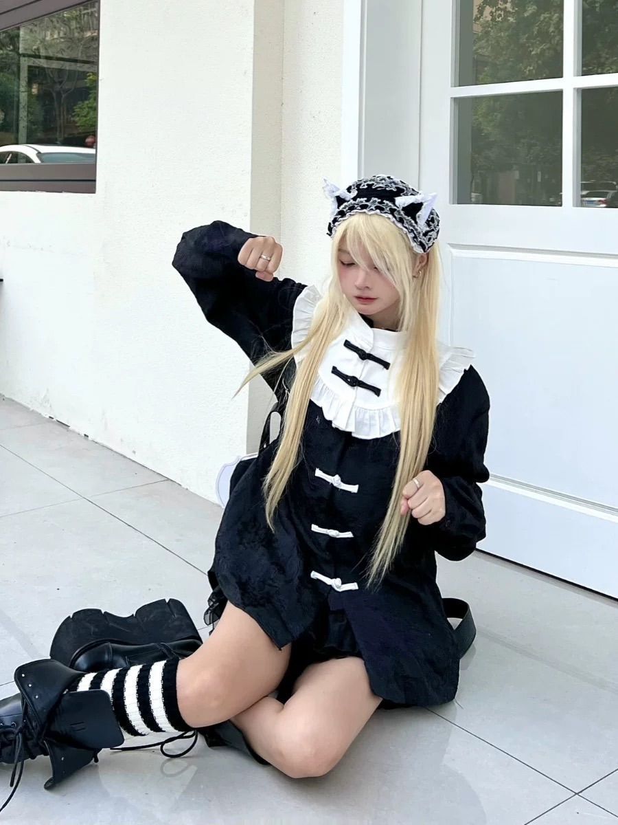 チャイナベアトップス トップス サブカル ファッション フリル メイド チャイナ風 チャイナ服 中華 大きめ ゆったり 服