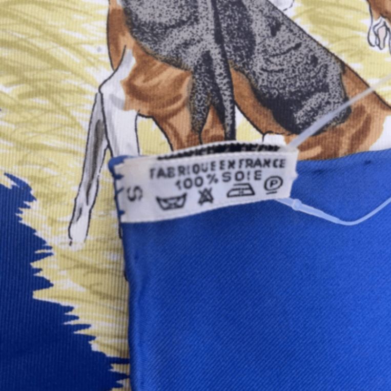 HERMES エルメス カレ90 LE LAISSER COURRE 猟犬 ブルー シルク