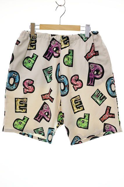 POP EYES ALPHABET MONSTER SHORTS L ポップ アイズ アルファベット モンスター ショーツ ショートパンツ ハーフパンツ 総柄 ベージュ ブランド古着ベクトル ●250426