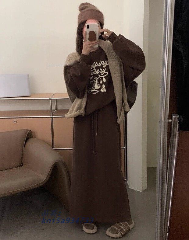 セットアップ スウェット レディース カジュアル セットアップ スカート 裏起毛 ロングスカート 上下セット ルームウェア 部屋着 秋冬 長袖 上下 kni5a934733 WWW_MORNINGWALKER_COM