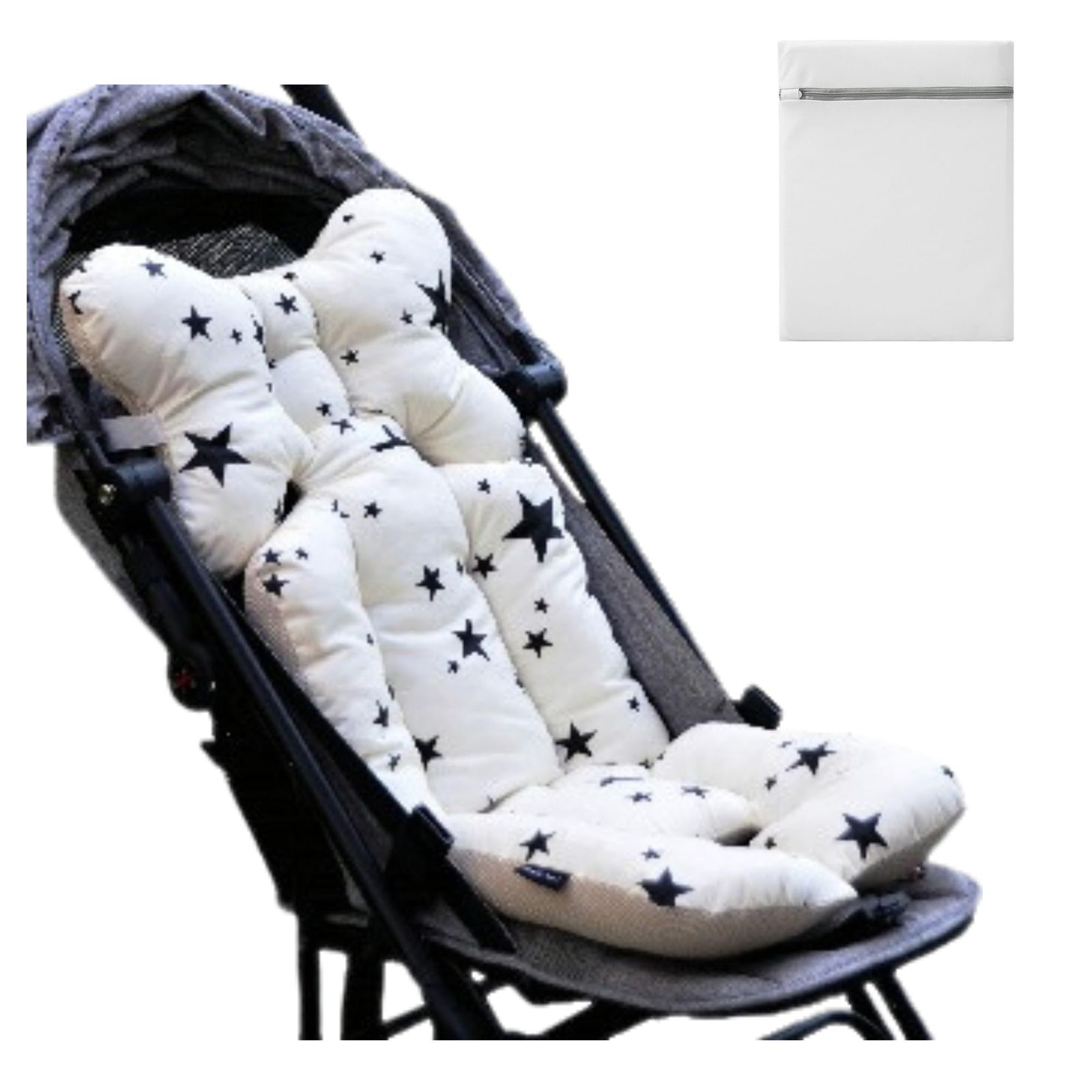 Asway STERLInG ベビーカー シート クッション 3Dメッシュ コットン 防寒 丸洗いOK 黒星柄 [黒星柄]