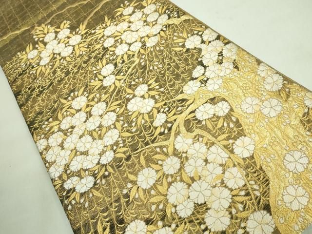 完売品　紙こぎん　花市松　半幅帯　米沢織　おしゃれ四寸帯　新品　茶色　近賢織物 完売品 紙こぎん 花市松 半幅帯 米沢織 おしゃれ四寸帯 新品