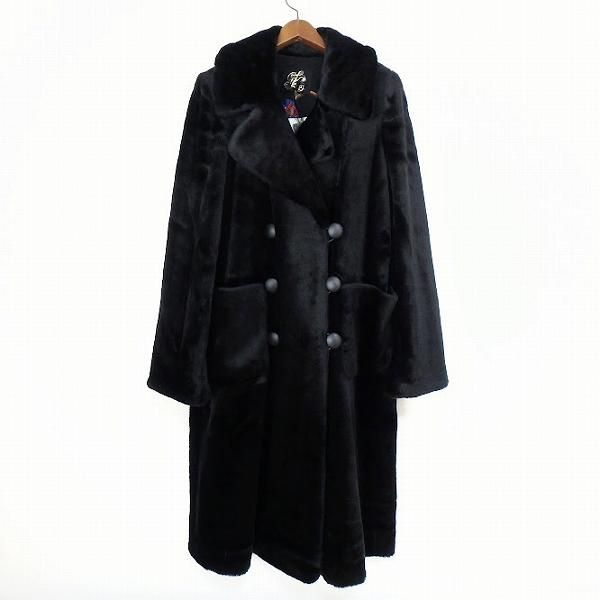 #wnc イタリヤ 伊太利屋 コート 9 黒 ロング フェイクファー タグ付き 美品 レディース [929251]