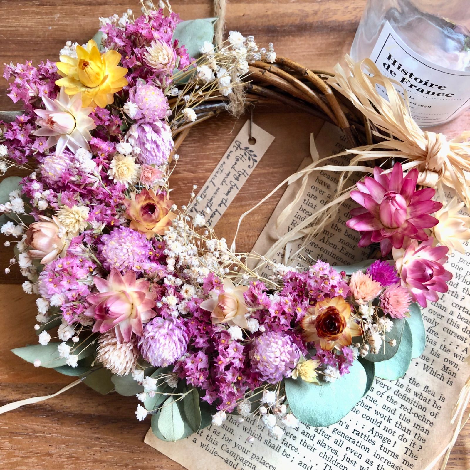 ピンクのリース【ハイブリッドスターチス】ドライフラワー ピンクのリース【ハイブリッドスターチス】ドライフラワー