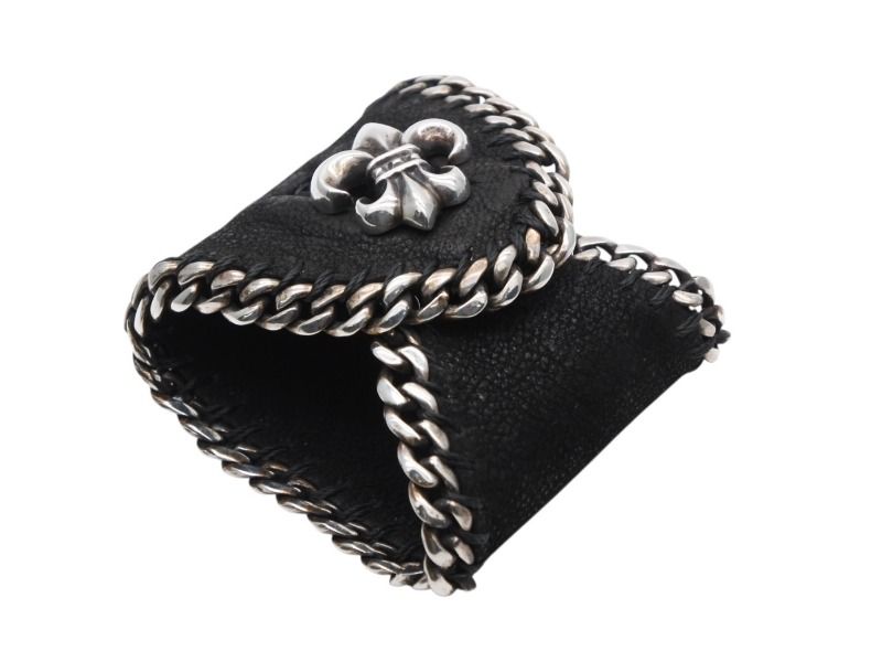 CHROME HEARTS クロムハーツ レザー ブレスレット バングル BSフ シルバー925 2005刻印 72.0g 4b007714