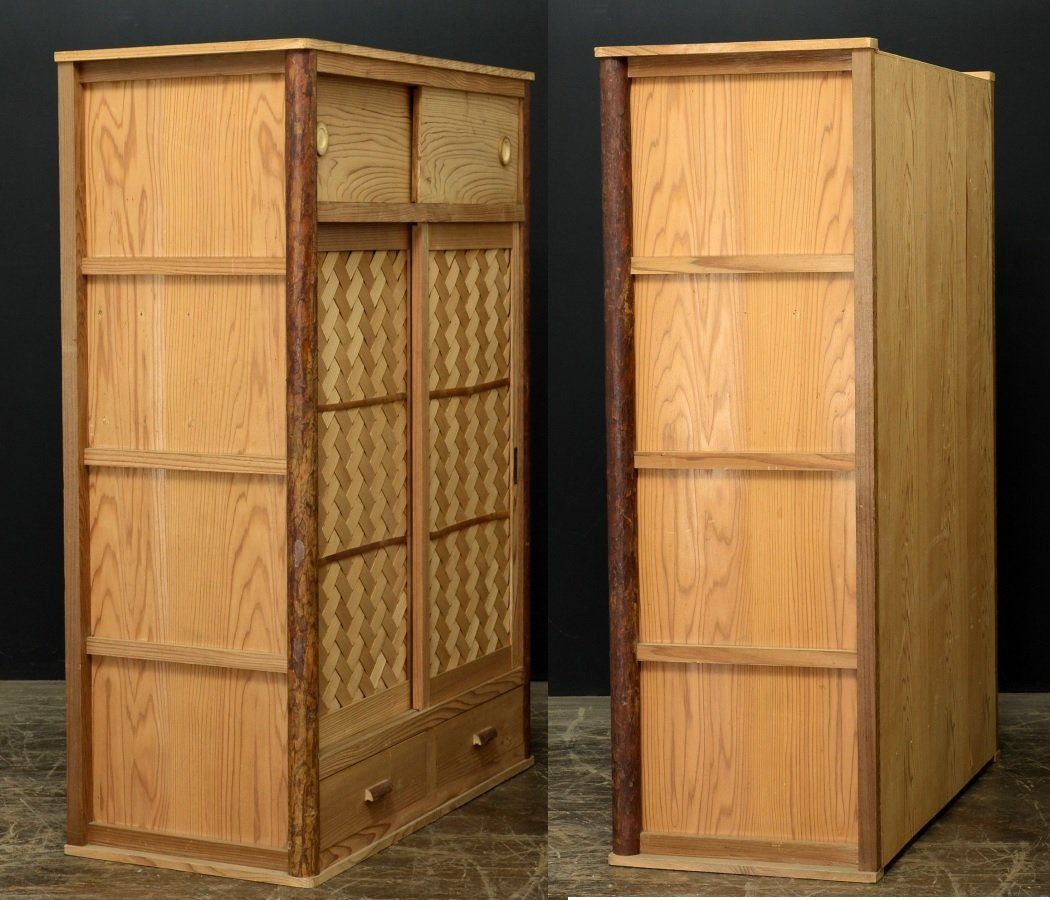 置水屋　茶道具　茶箪笥　茶棚 蔵A5307】茶道具 水屋道具 置水屋 茶箪笥 網代引戸 銅おとし