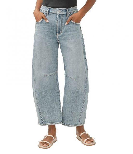 【送料無料】 シルバー ジーンズ レディース デニムパンツ ボトムス Horseshoe Tapered Relaxed Fit Denim Barrel Jeans Rhapsody