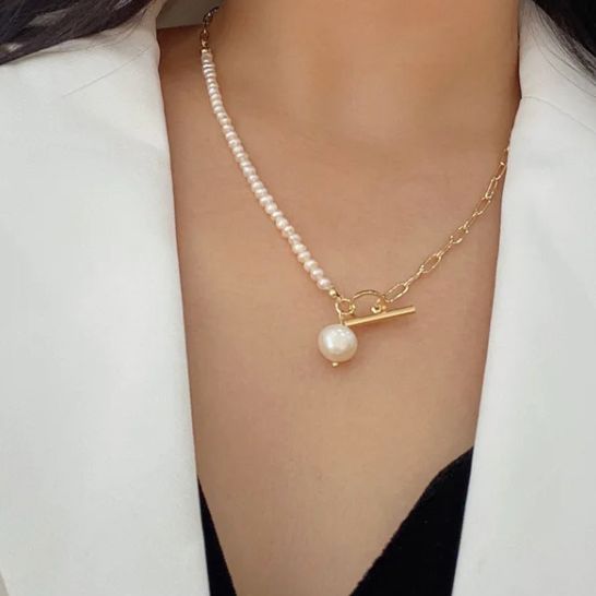 真珠 鎖チェーン ネックレス ファッション シンプル 高級感