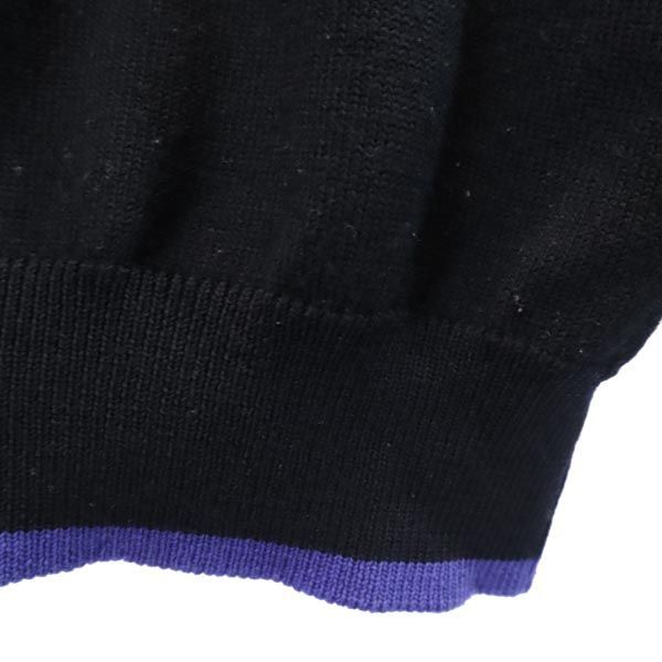 ケンゾー ウール100％ ロゴ刺繍 ゴルフニット 黒系 KENZO 長袖セーター メンズ 古着 221115 【PD】