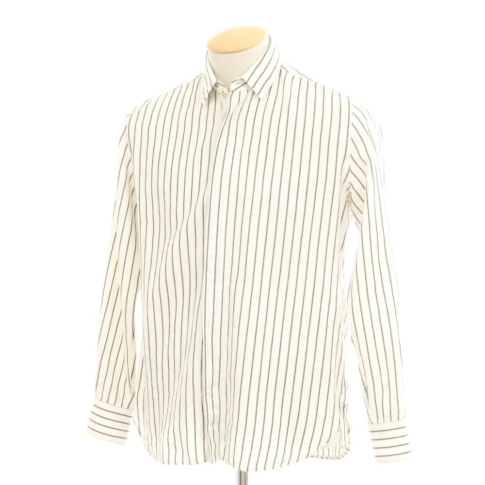 【中古】サンローランパリ SAINT LAURENT PARIS コットンリヨセルウール カジュアルシャツ ホワイトxグレー【サイズ36】【メンズ】