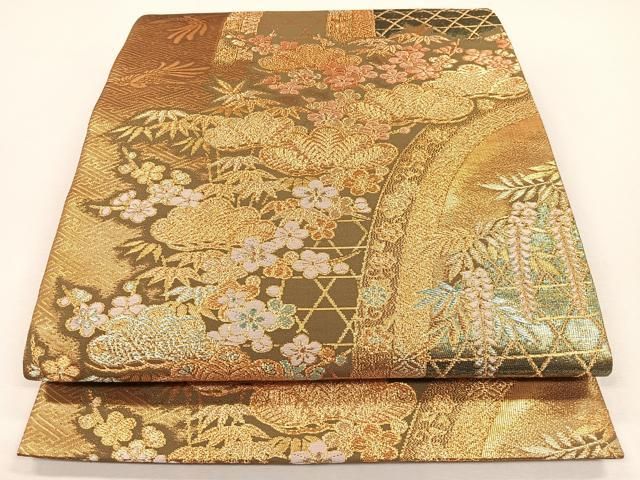 豪華 販売 中ファッション - 平和屋着物◎六通柄袋帯 地紙重ね草花文 着物・浴衣