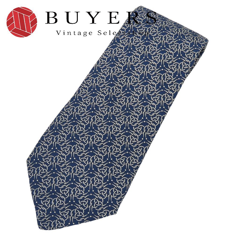 中古】 エルメス ネクタイ ケルトノット シルク ネイビー ホワイト