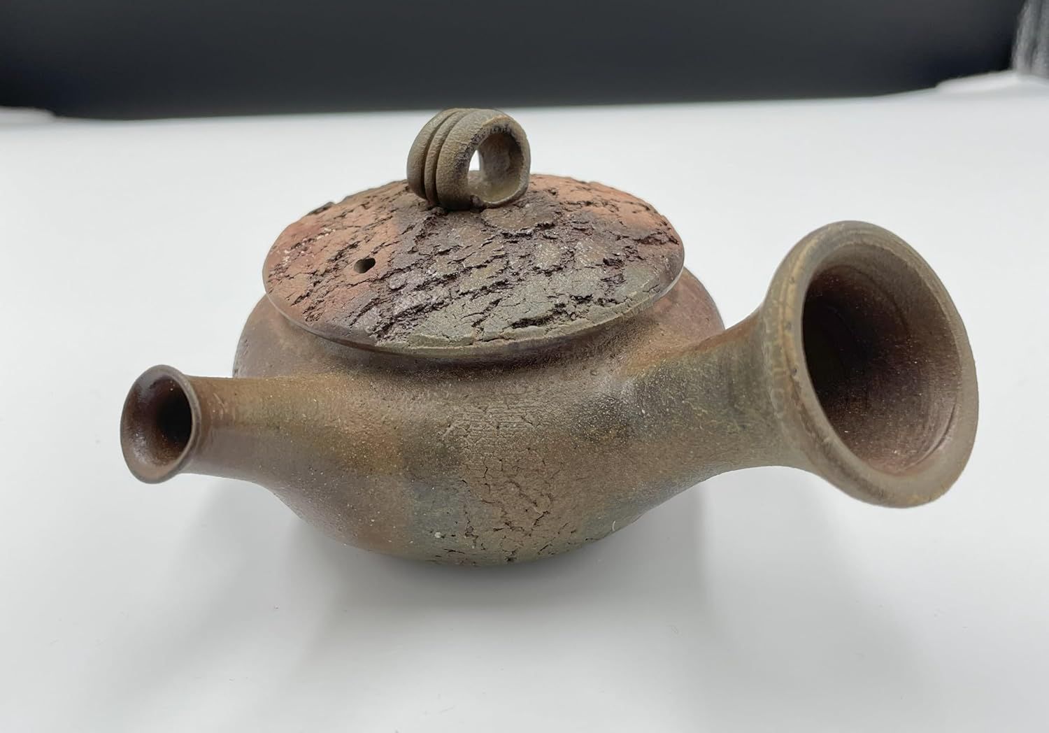 備前焼 武田良昭作 片手急須 特殊ひび加工蓋付き 9×11×13cm
