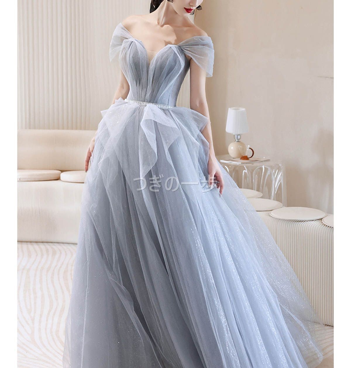 カラードレス 演奏会 ブルー ロングドレス プリンセスラインドレス