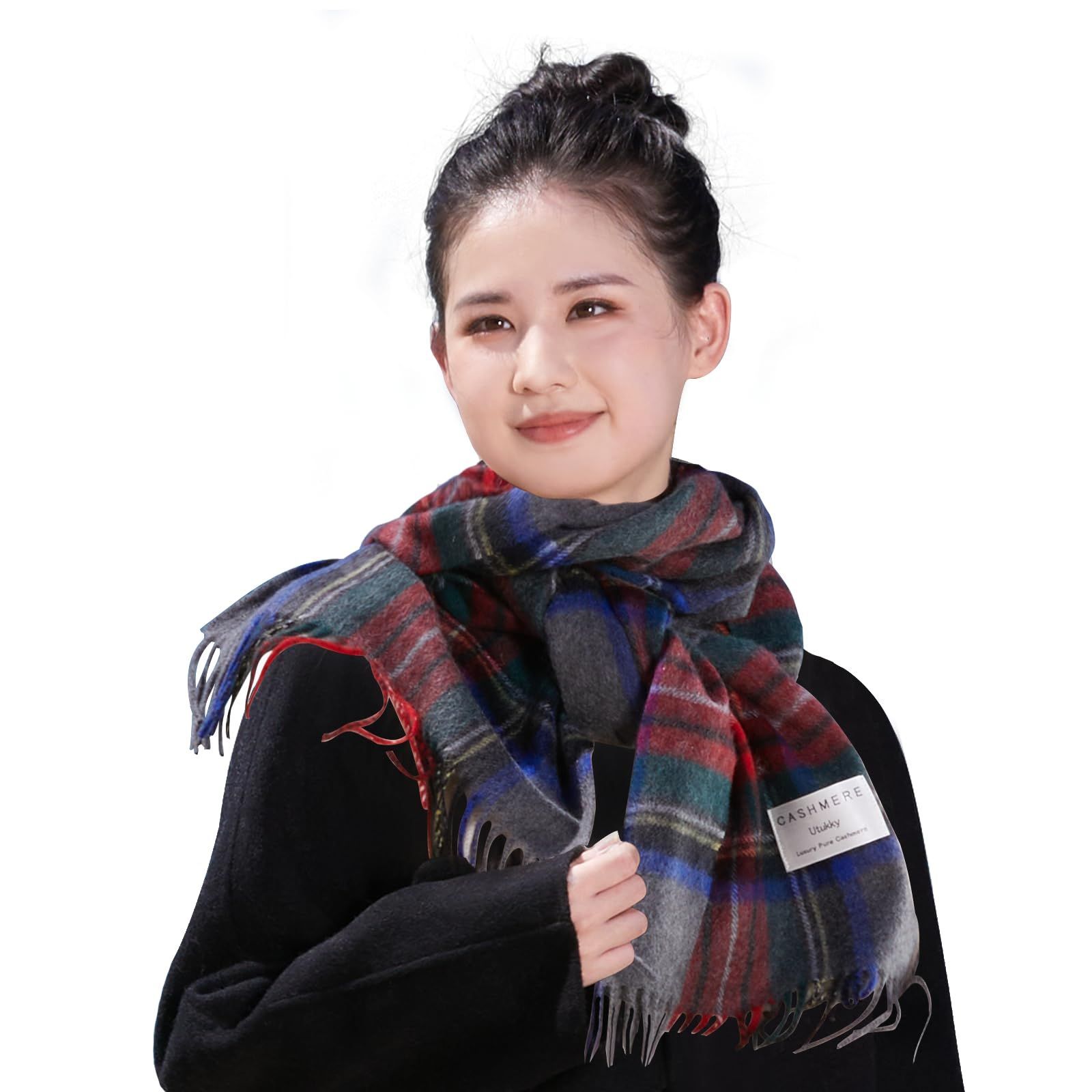 カシミヤ100% チェック柄フリンジマフラー カシミヤ100% マフラー【チェック柄】 カシミヤ100% チェック柄