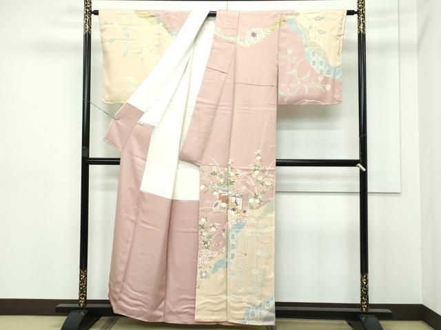 平和屋着物○京の名門 じゅらく謹製 帝王紫 訪問着 駒刺繍 百合