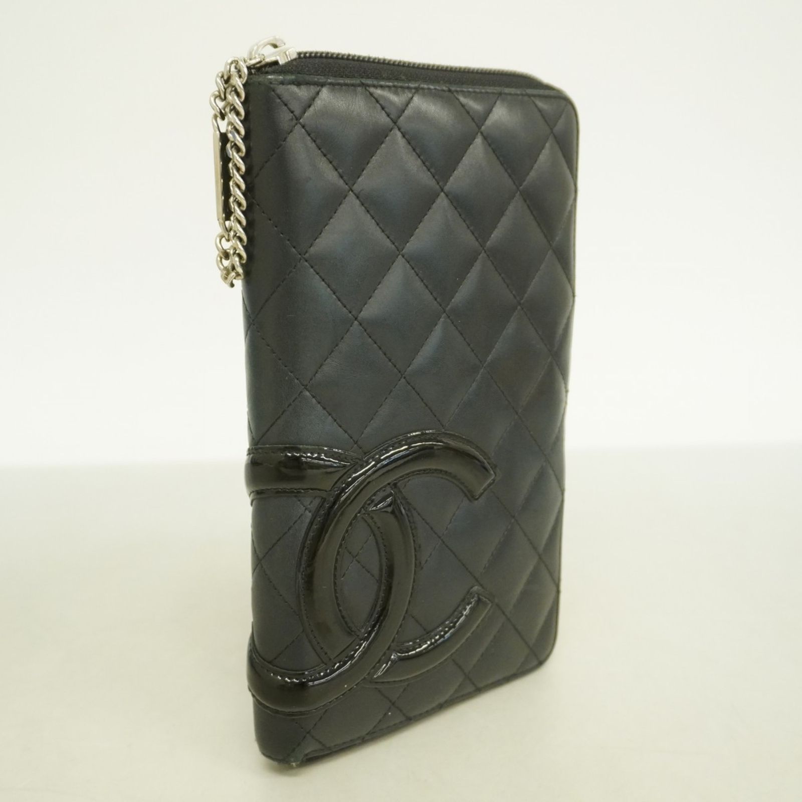 シャネル　長財布　カンボンライン　ブラック　ラムスキン □CHANEL シャネル□カンボンライン□長財布□黒x黒xピンク