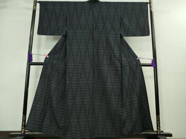 平和屋本店□極上 男性 白鷹お召 単衣 蚊絣 濃紺地 逸品 未使用