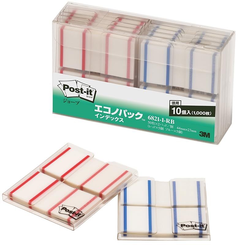 ポストイット 付箋 フィルム インデックス レッド ブルー 44×23mm 100枚×各5冊 6821-1-RB