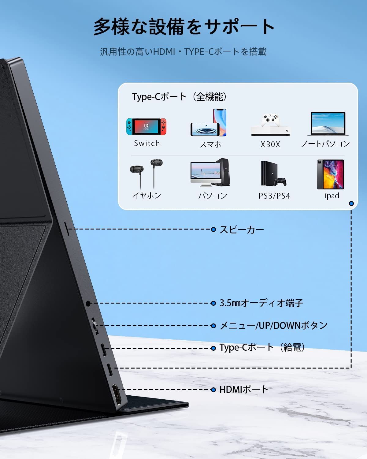 ゲームモニター 1920x1080 IPS液晶パネル 薄型 FHD 軽量 非光沢 17.3