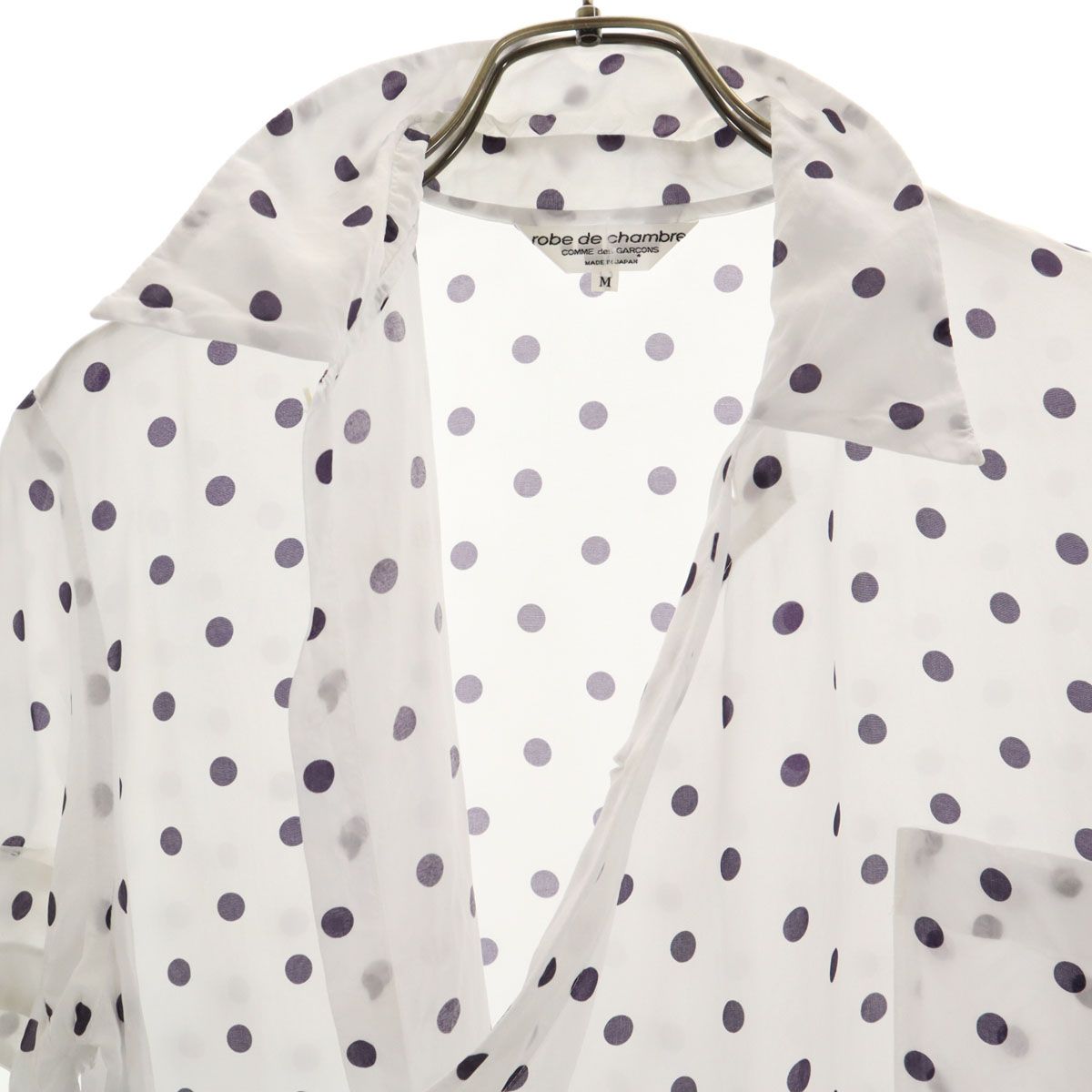 古着 robe de chambre COMME des GARCONS ローブドシャンブルコムデギャルソン ドット柄 半袖 変形 シャツ M ホワイト 水玉 レディース robe de chambre COMME des GARCONS ローブドシャンブル