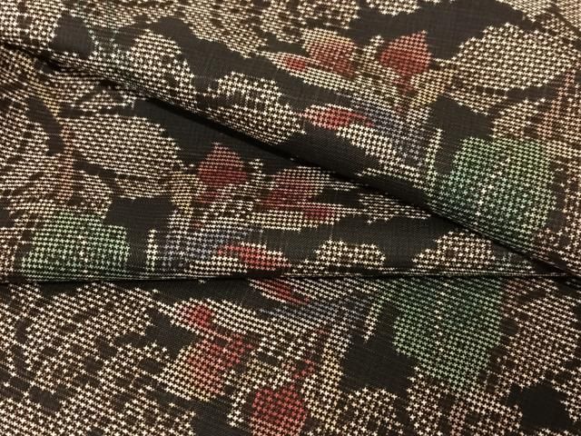 平和屋着物●本場大島紬 泥染め 一元7マルキ 枝花文 正絹 AABB0357zg