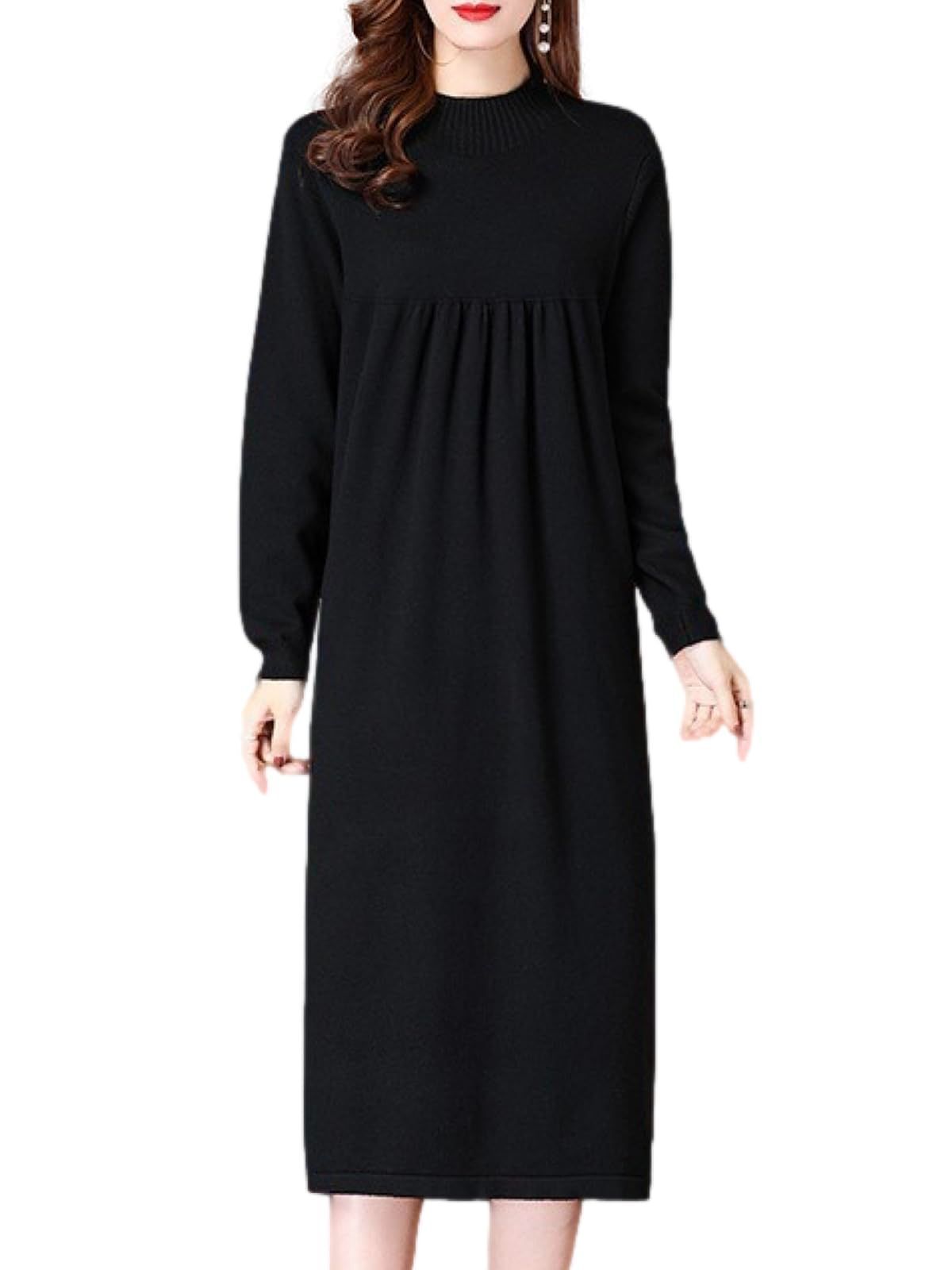 Color ブラック_Size L ビーエヌワン セレクト ニット ワンピース レディース きれいめ 秋 冬 春 ハイネック 膝下 黒 ブラック BN265 BLK L
