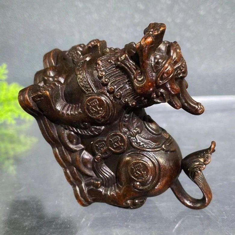 銅制 鎮水獣麒麟 鎮宅 辟邪 開運 風水 招財 卓上 装飾品 置物 工芸品 麒麟 銅器 銅製品 鎮宅 辟邪 開運 風水 招財 文鎮 ペン棚 工芸品