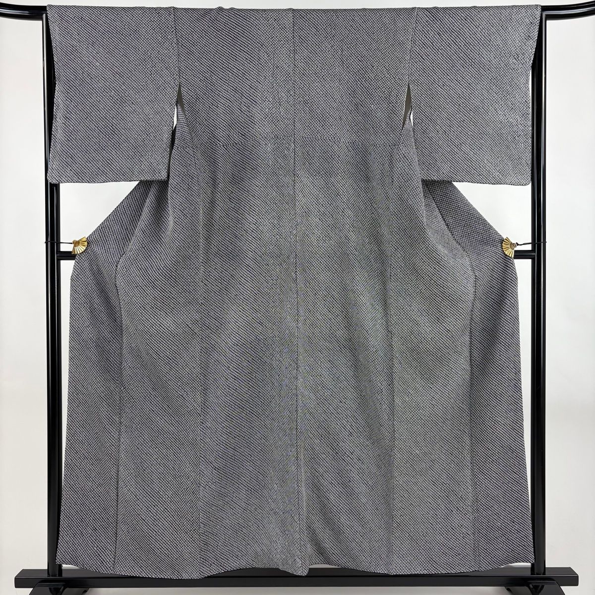 小紋 身丈156cm 裄丈65cm M 袷 総絞り 幾何学模様 黒 正絹 名品