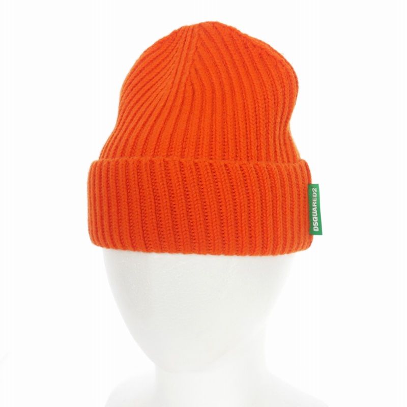 ディースクエアード 22 AW ONE LIFE PLANET ウールマフラー-ニットキャップ 2点セット オレンジ 正規