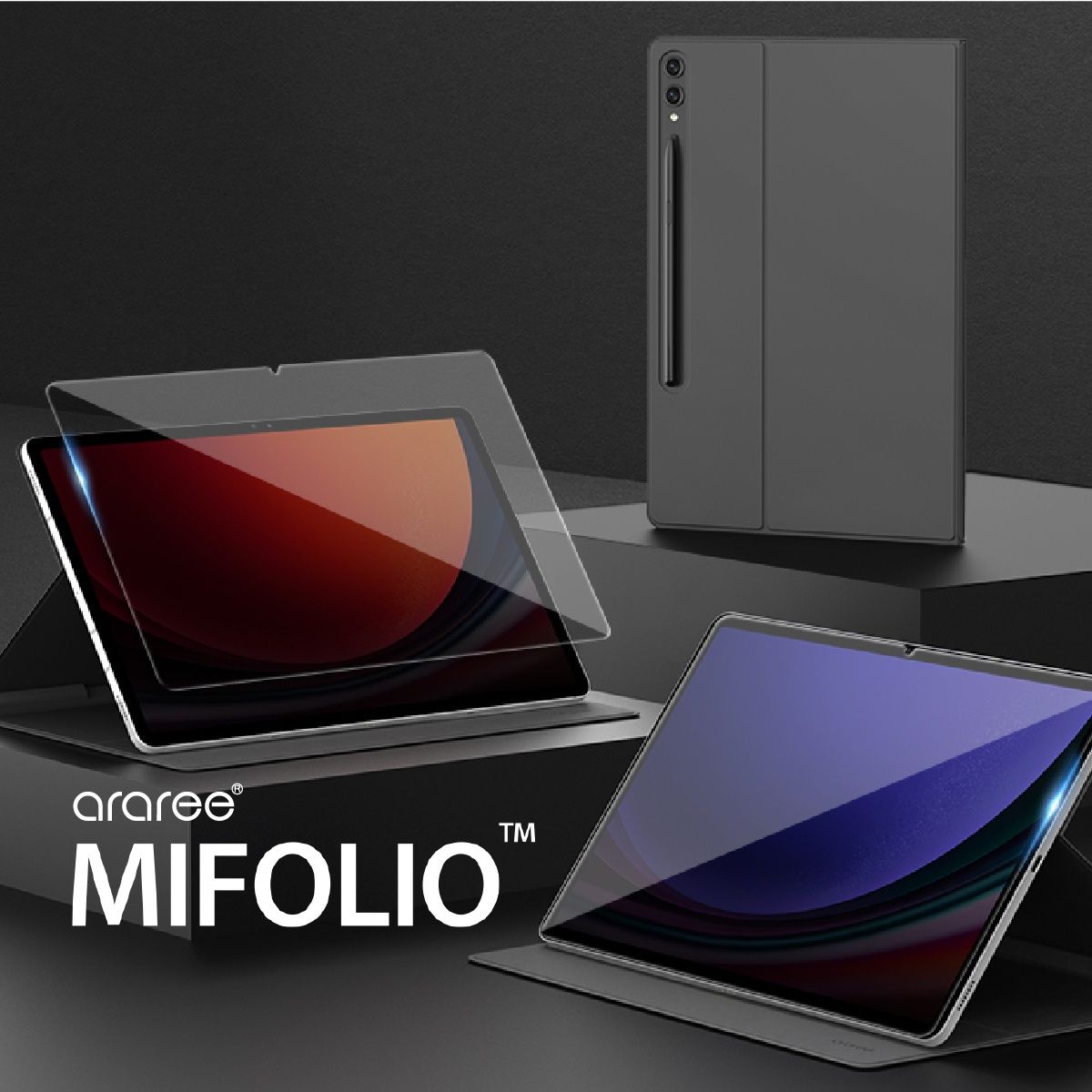 Galaxy Tab S9 ケース 保護フィルム 付 耐衝撃 PU レザー Sペン収納 充電 可 スタンド 機能 Samsumg GalaxyTab S9 ギャラクシータブレット 対応 araree MIFOLIO