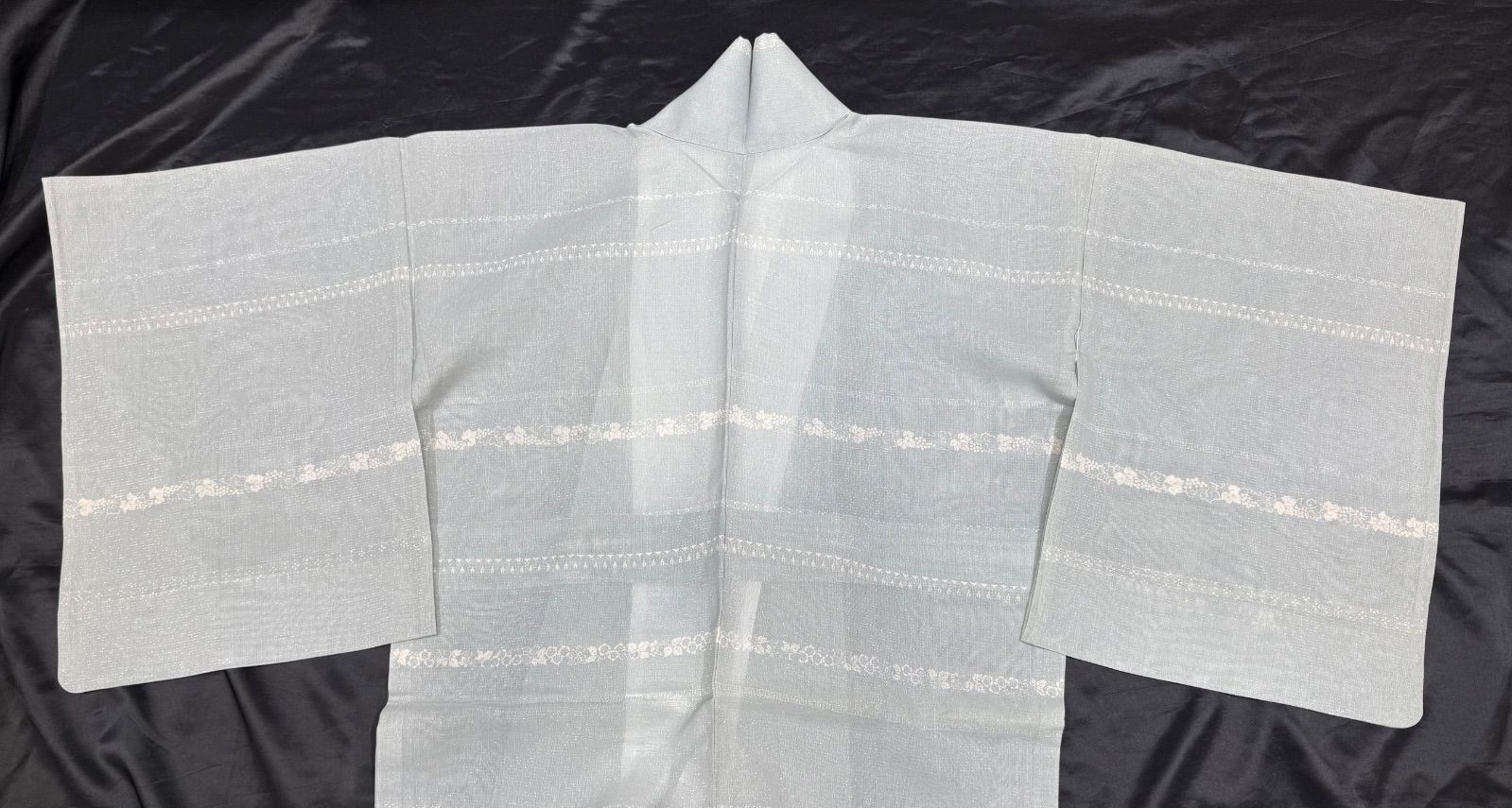 k31☆絹芭蕉ブルーG葡萄訪問着☆豪華トールサイズ身丈167cm単衣広襟