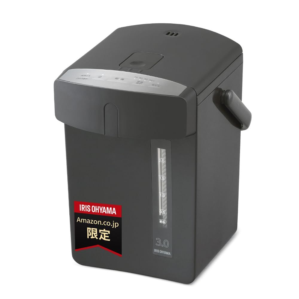 アイリスオーヤマ 電気ポット 3リットル マイコン式 フタ取り外し 360°回転 保温調整 安全ロック カルキ抜き機能 ブラック IAHD-230AZ-B 3l