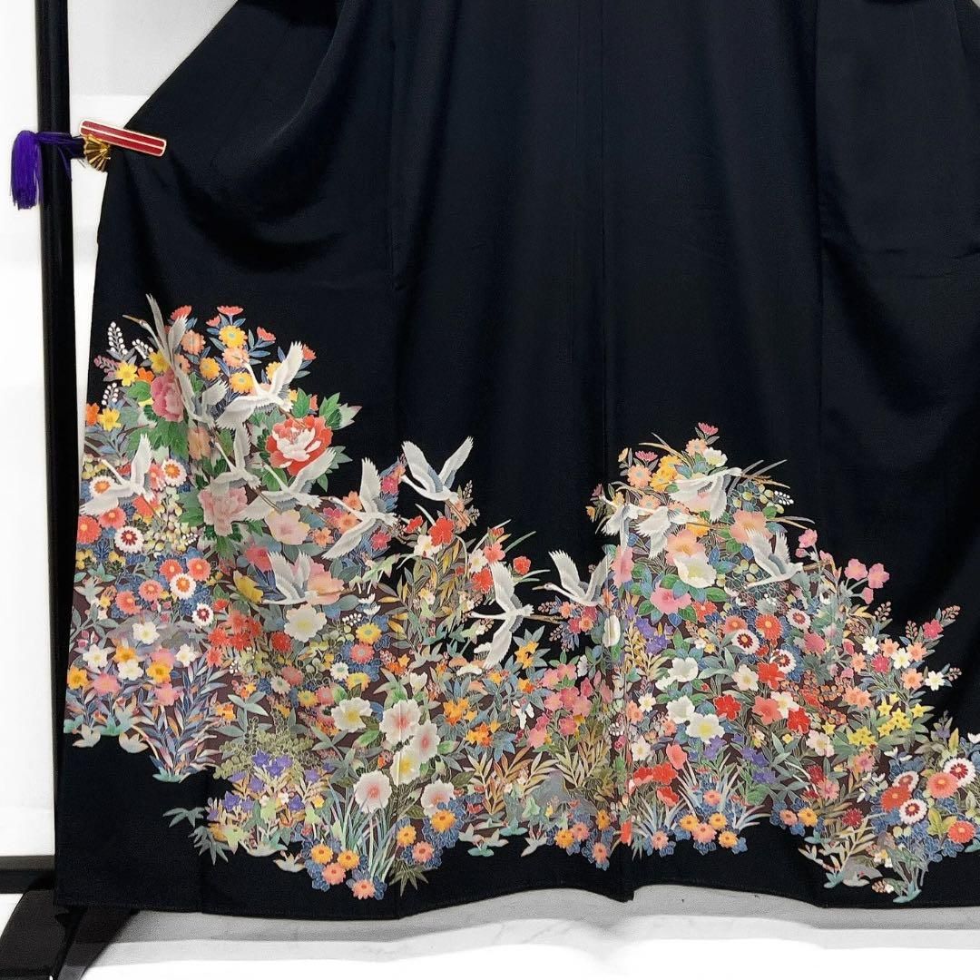 土田双園 黒留袖 作家もの 本加賀友禅 鶴 五つ紋 比翼付き 着物 102b d