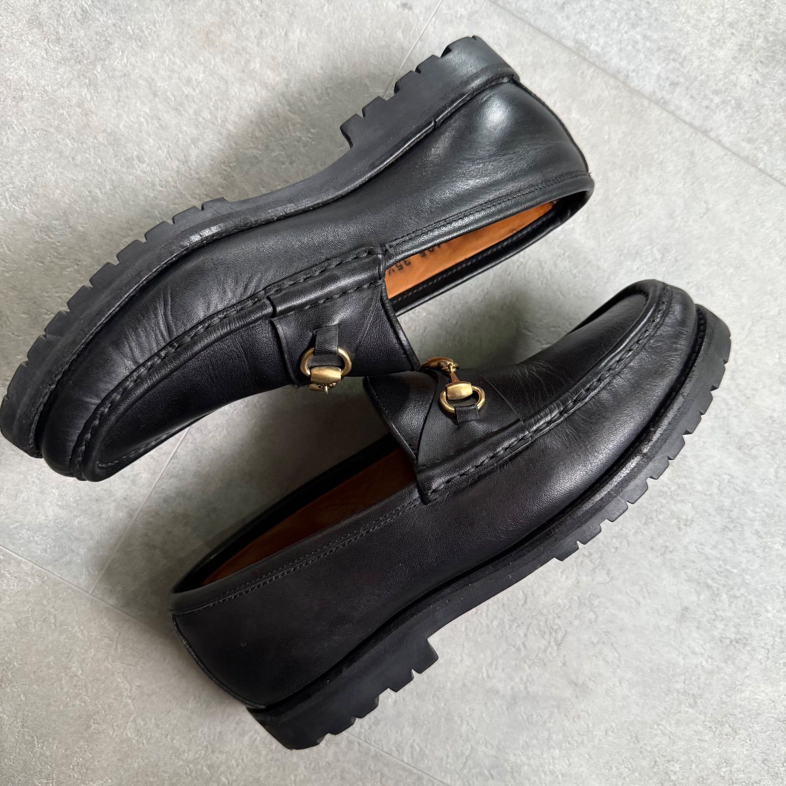 GUCCI グッチ ホースビットローファー レザー ブラック ゴールド金具