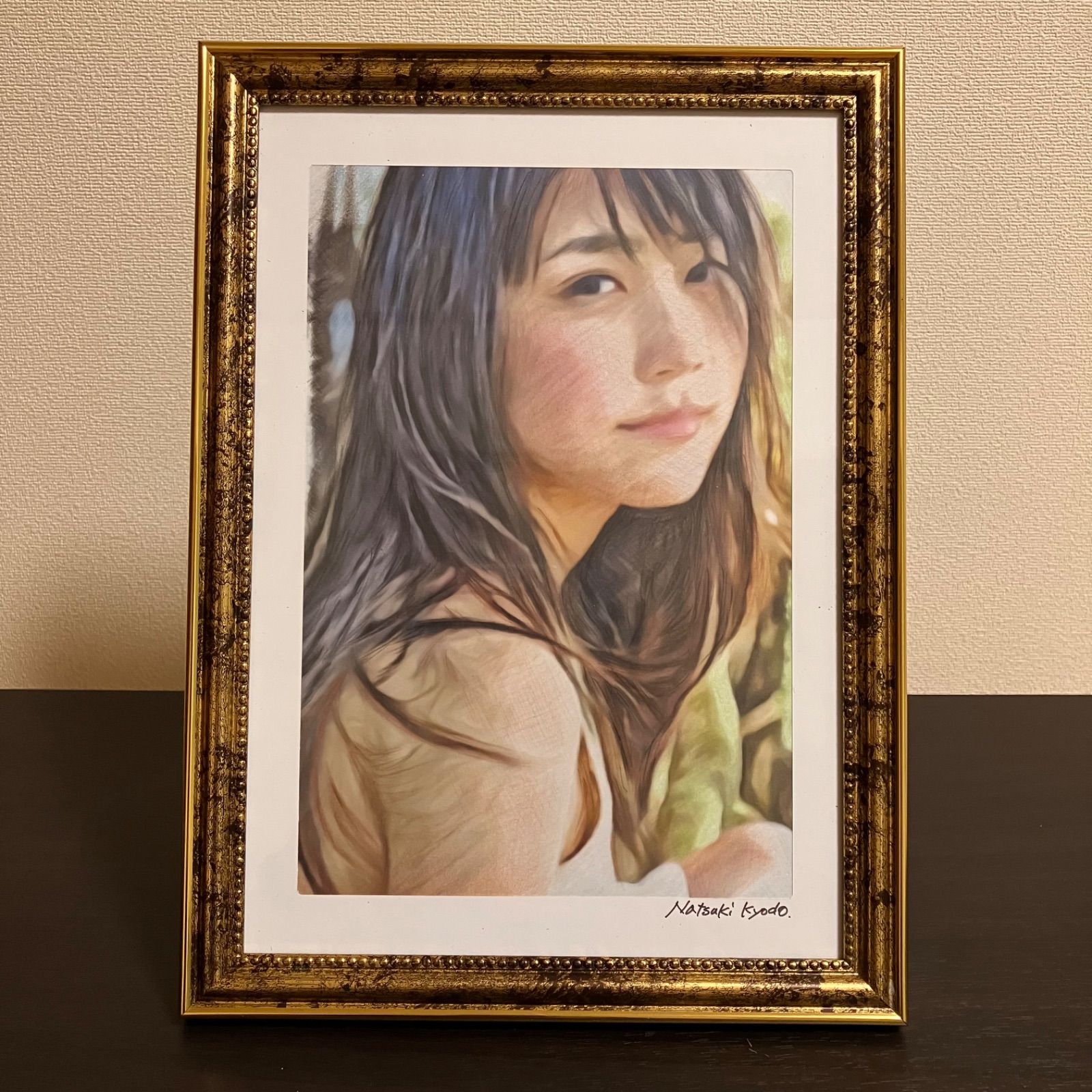 女優画20 額装品　額縁寸法32.7㎝×24.0㎝×1.5㎝　定款付　京藤夏樹 女優画20 額装品 額縁寸法32.7㎝×24.0㎝×1.5㎝ 定款付 京藤夏樹真作