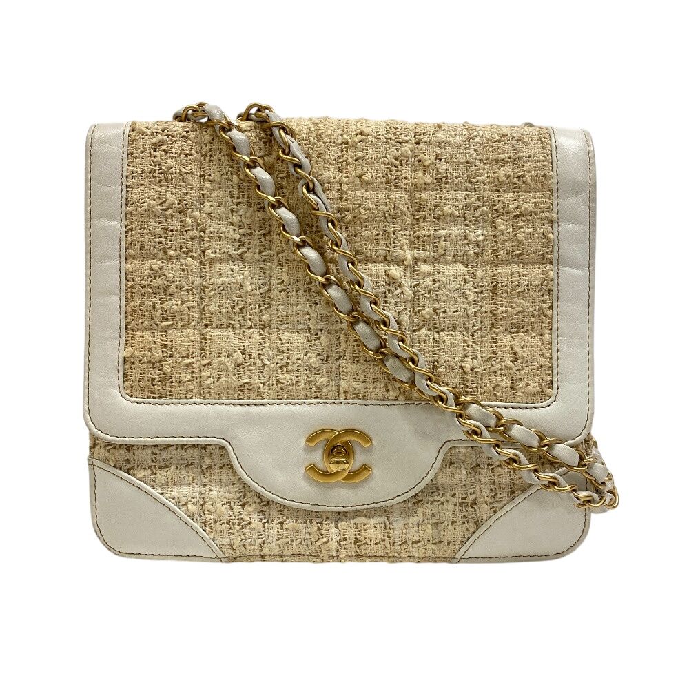 【ツイード素材＆チェーンがお洒落】シャネル ショルダーバック 5％OFF フォロワークーポン！！】CHANEL シャネル Wチェーン