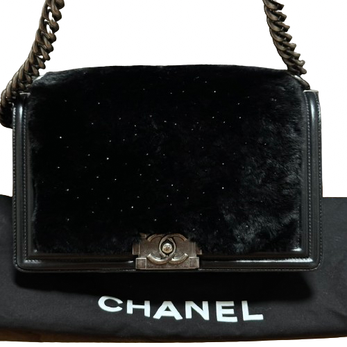 CHANEL シャネル ボーイシャネル チェーンショルダーバッグ ショルダーバッグ ブラック ファー/レザー レディース