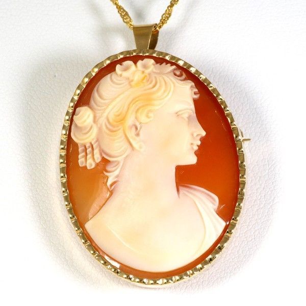 K14YG ネックレス NECKLACE シェルカメオ カード鑑別書 総重量約10.3g 約50cm