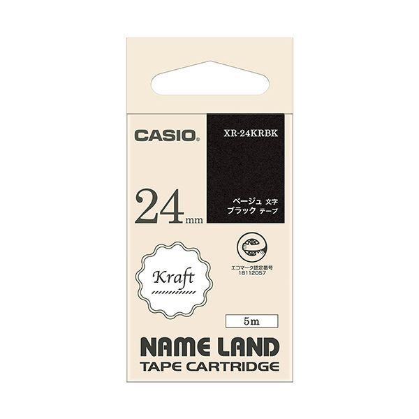 カシオ NAME LANDクラフトテープ 24mm×5m ブラック/ベージュ文字 XR-24KRBK 1個