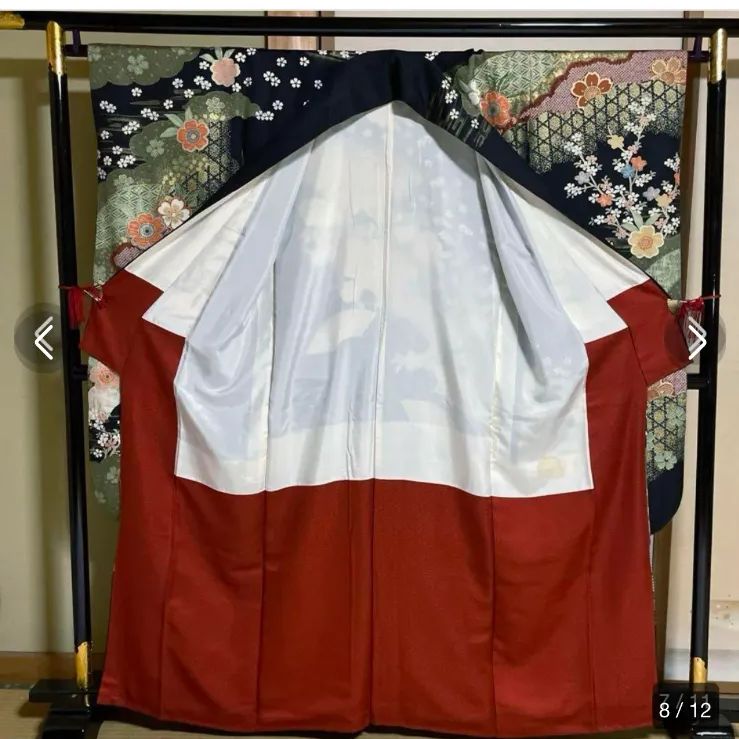 美品 振袖 一部絞り 裄68 友禅 ちりめん ブラック 袋帯 美品 振袖 一部絞り 裄68 友禅 ちりめん ブラック 袋帯
