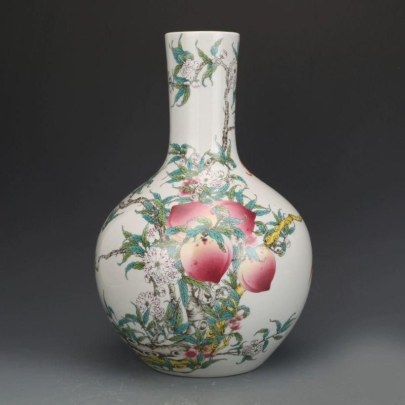 清乾隆粉彩福寿九桃天球瓶 陶磁器 景徳鎮 装飾品 現代工芸品 美術品 置物 清乾隆粉彩福寿九桃天球瓶 景徳鎮 陶磁器 装飾品 現代工芸品