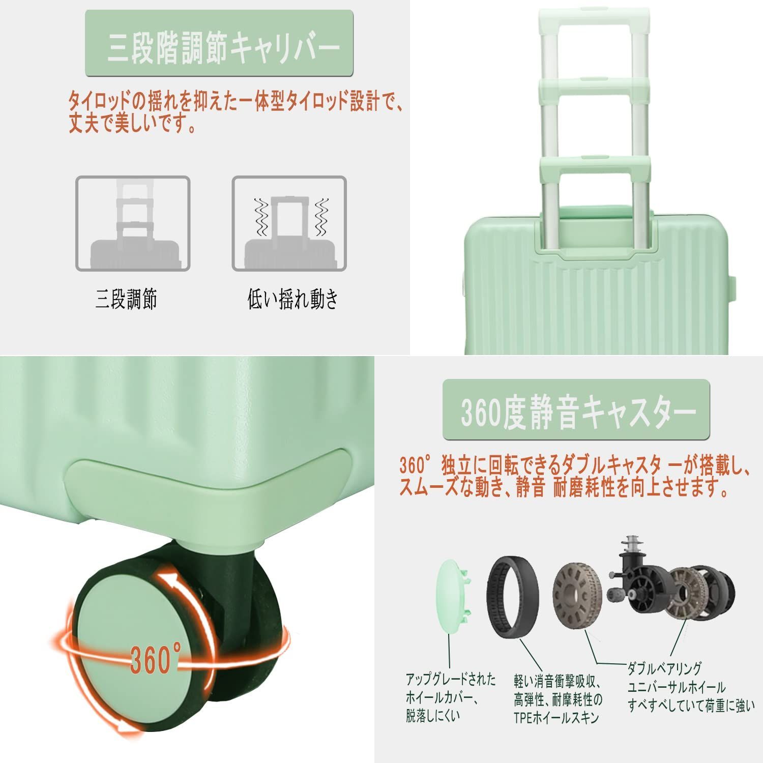 新品セール荷重に強いpc素材 持ちやすい 360^静音ホイール キャリーケース超軽量 スーツケース/キャリーバッグ