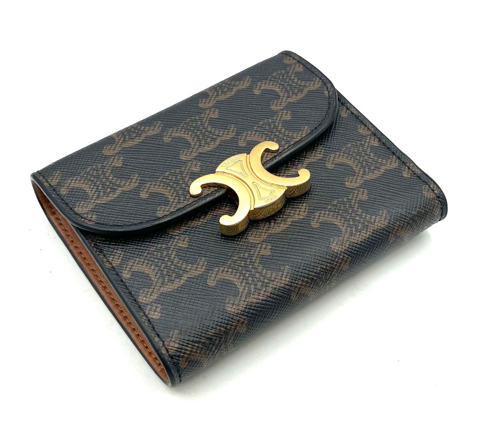 鑑定済み セリーヌ コンパクトウォレット 財布 トリオンフ フラップ 総柄 金具 鑑定済み セリーヌ コンパクトウォレット 財布 トリオンフ フラップ 総