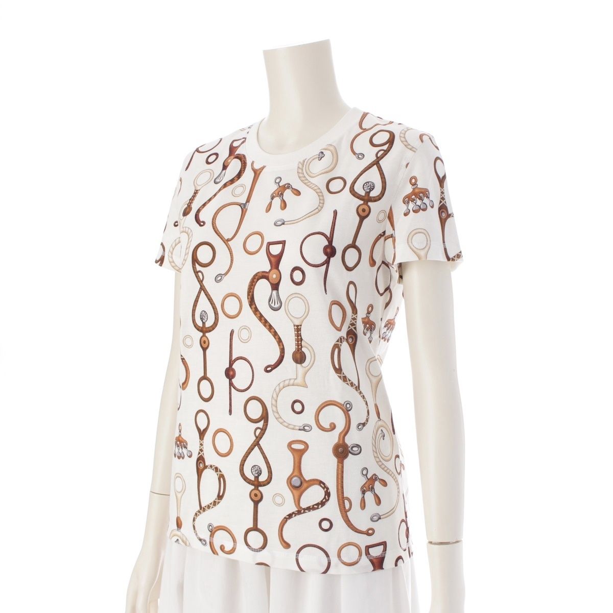 売れ筋商品|||エルメス 24SS Panoplie Tout Cuir コットン ショートスリーブ Tシャツ カットソー 4E4632DN ホワイト 34【中古】 エルメス 24SS Panoplie Tout Cuir コットン ショートスリーブ T