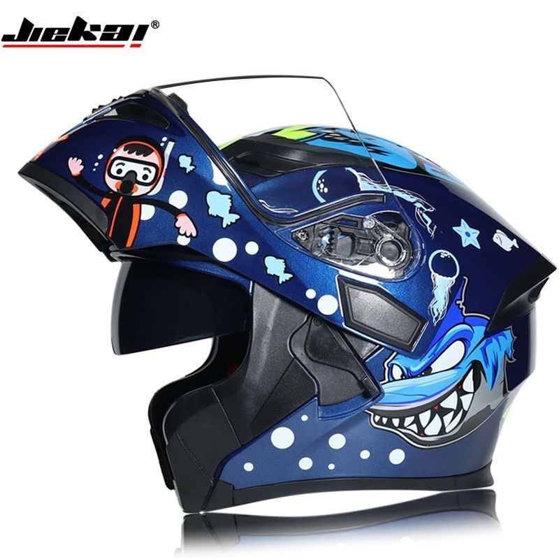 JIEKAI フルフェイスヘルメット サメブルー シールド2枚付き ダブルレンズ