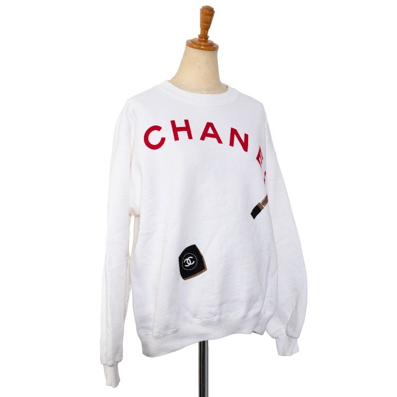 シャネル ロゴ プリント 長袖シャツ トレーナー ホワイト レッド コットン レディース CHANEL 228-38922