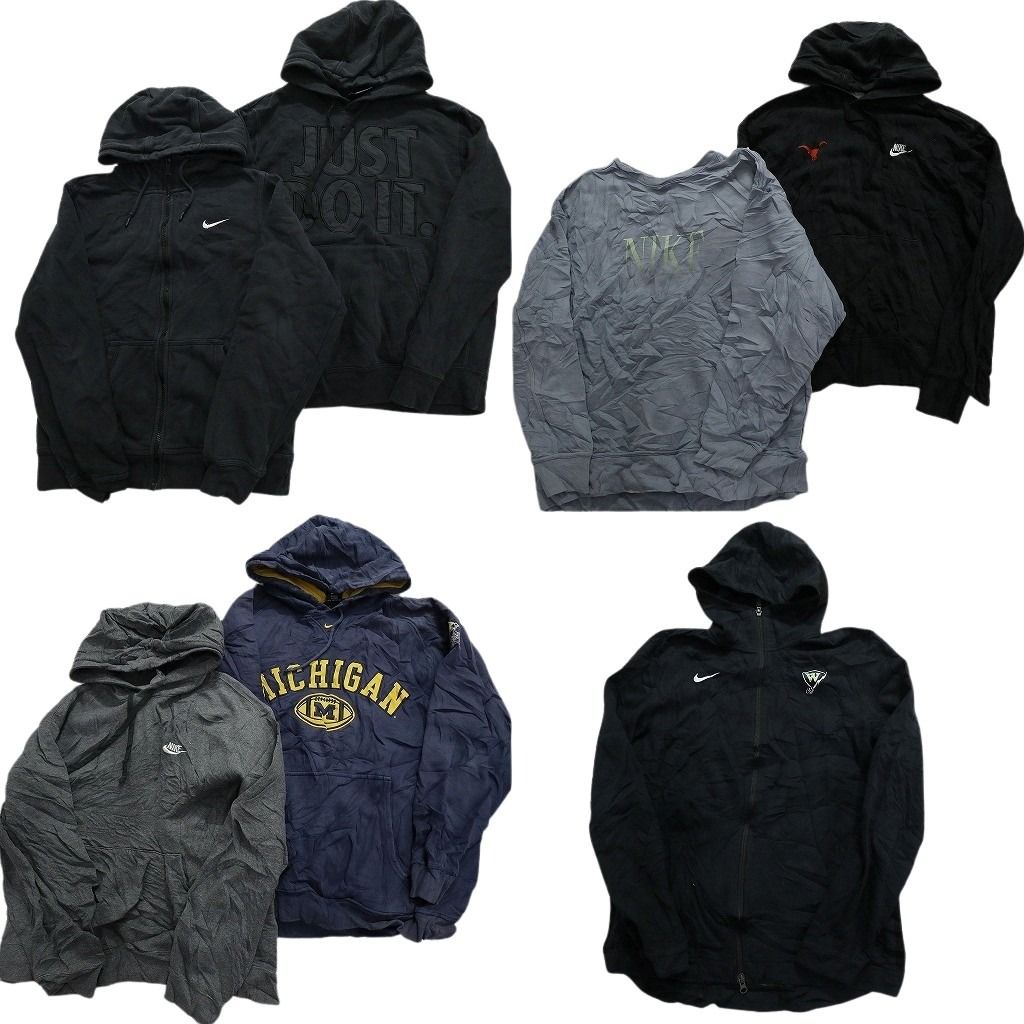 古着卸 まとめ売り ナイキ スウェット 7枚セット (メンズ S /M ) フルジップパーカー フーディー ブラック カレッジ風 グレー MW8788